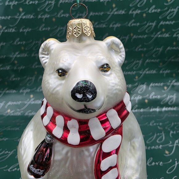 Kurt Adler Polonaise Coca-Cola Polar Bear Glass Christmas Ornament - Picture 3 of 8